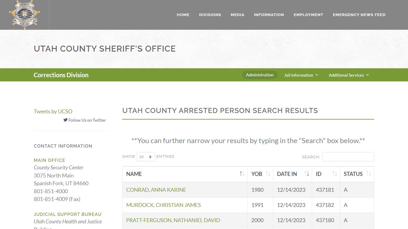Utah County Sheriff's Office Inmate Search
